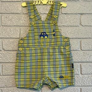 Vintage Carters 24M Plaid Green Blue Yellow Kids Boys Car Overalls Shortalls Y2K